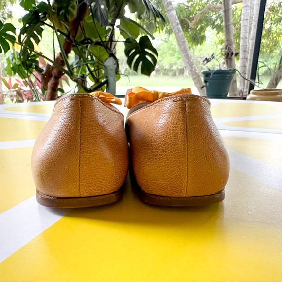 NWOT Furla Yellow Italian Leather Flats Bow Shoes Size EU 38 US 7.5 Mustard New - Picture 8 of 12